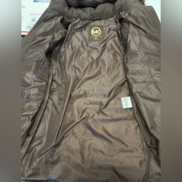 Michael Kors 💅❄️ Chocolate Winter Puffer Coat MK Jacket Fur Hood Plus Size NWT - Picture 6 of 8